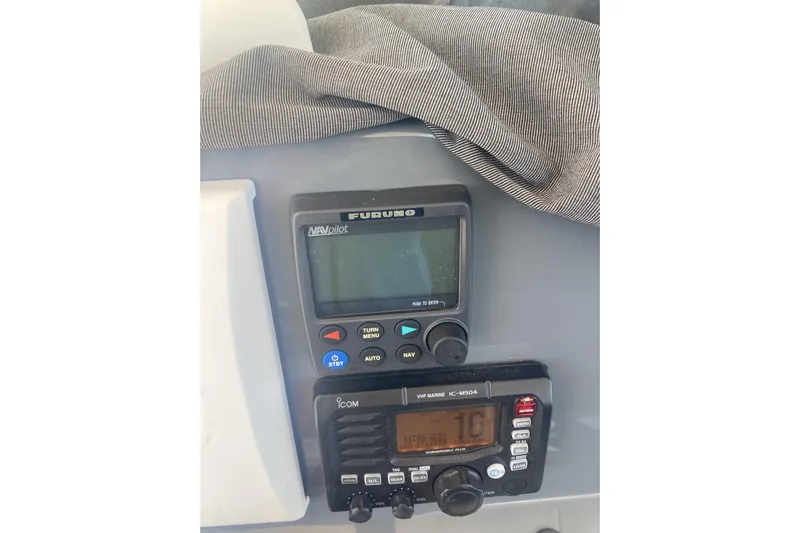  Yacht Photos Pics Boat navigation and communication equipment on a 2014 Pursuit ST 310 Sport.