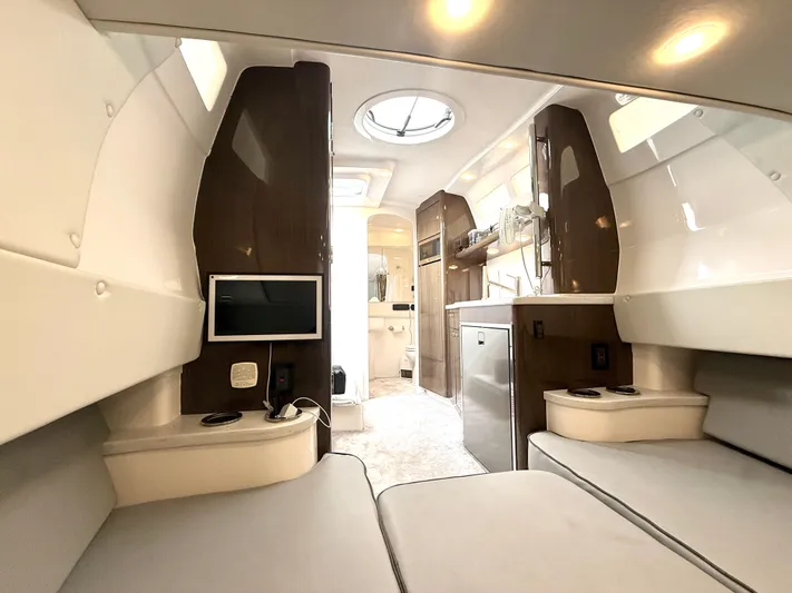 Panacea Yacht Photos Pics Luxurious interior of 2019 Intrepid 475 Panacea boat with modern amenities and sleek design.