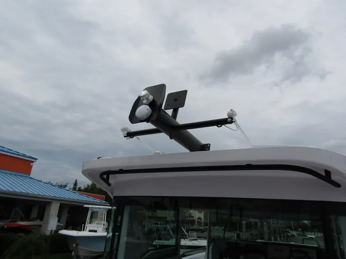  Yacht Photos Pics 2024 Axopar 37XC CROSS CABIN roof detail with radar and antenna.