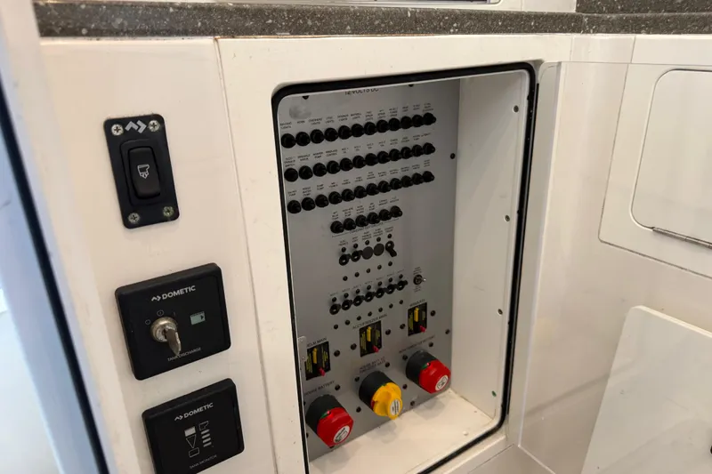 Destroyer Yacht Photos Pics Electrical control panel on a 2018 HCB 39 Speciale boat.