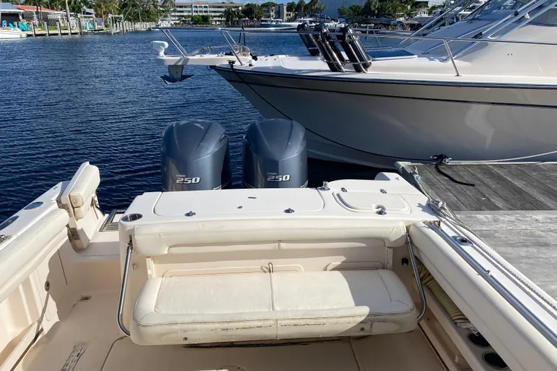  Yacht Photos Pics 2015 Grady-White Freedom 285 boat with twin Yamaha 250 engines docked.