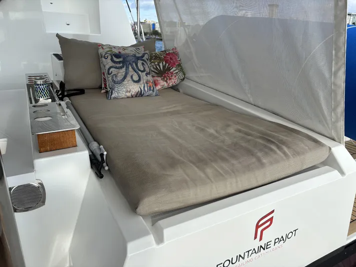 Adventure For Seven Yacht Photos Pics Luxurious 2017 Fountaine Pajot Ipanema 58 yacht with comfortable outdoor seating.