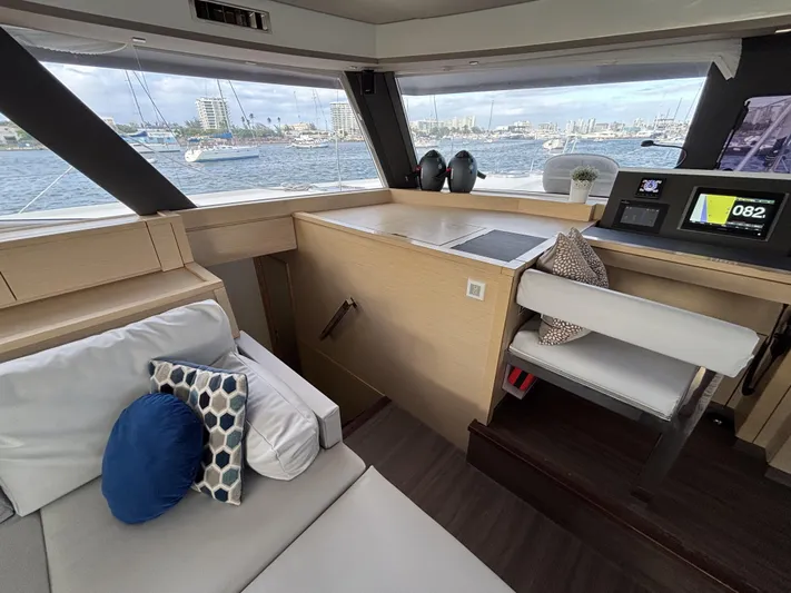 Adventure For Seven Yacht Photos Pics Interior of 2017 Fountaine Pajot Ipanema 58 yacht with modern helm and seating area.