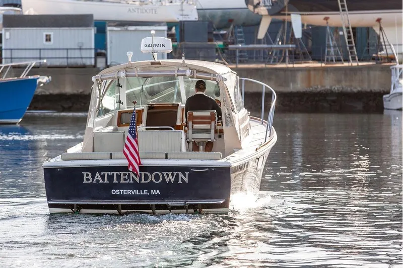 Battendown Yacht Photos Pics 2007 Hunt Surfhunter 29 boat "BATTENDOWN" in marina, Osterville, MA.