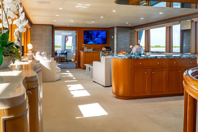 Gale Winds Yacht Photos Pics Looking Aft from Guest Entrance Foyer on Starboard Side Main Deck - Gale Winds for sale