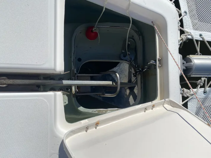 Sandy Pause Yacht Photos Pics Open hatch on a 2003 Leopard 47 catamaran.