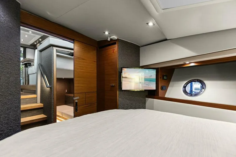 Big Eyes Yacht Photos Pics Interior of 2019 Tiara Yachts 39 Coupe with modern design and porthole window.