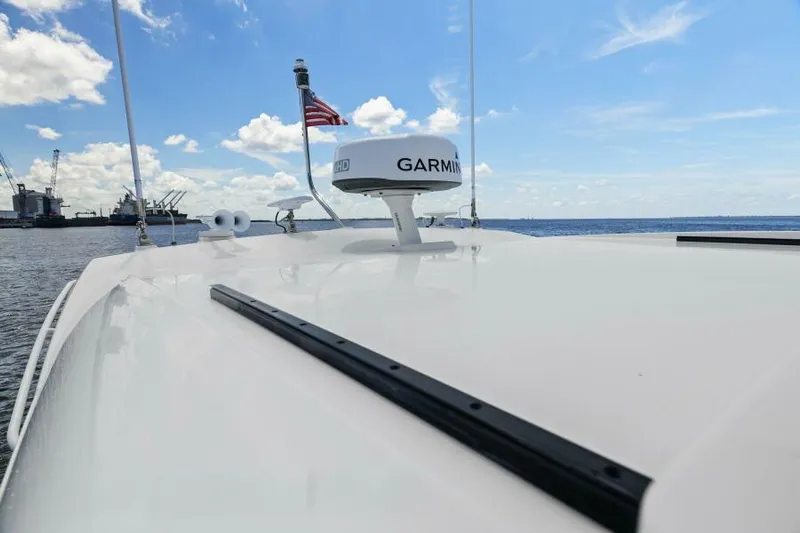 Big Eyes Yacht Photos Pics 2019 Tiara Yachts 39 Coupe with Garmin radar on deck, ocean view.