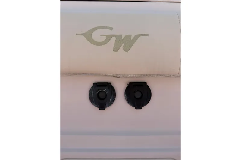  Yacht Photos Pics Grady-White Canyon 336 boat seat with logo and dual cup holders, 2008 model.