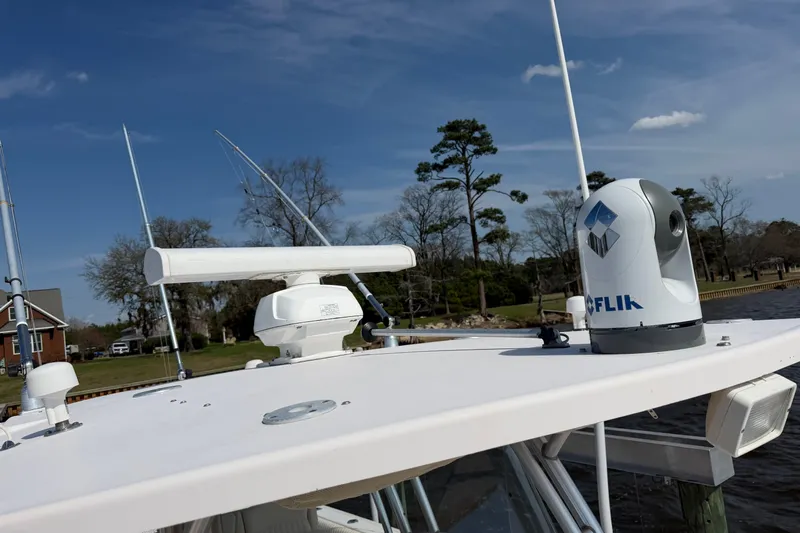  Yacht Photos Pics 2008 Grady-White Canyon 336 boat with radar and FLIR camera on deck.