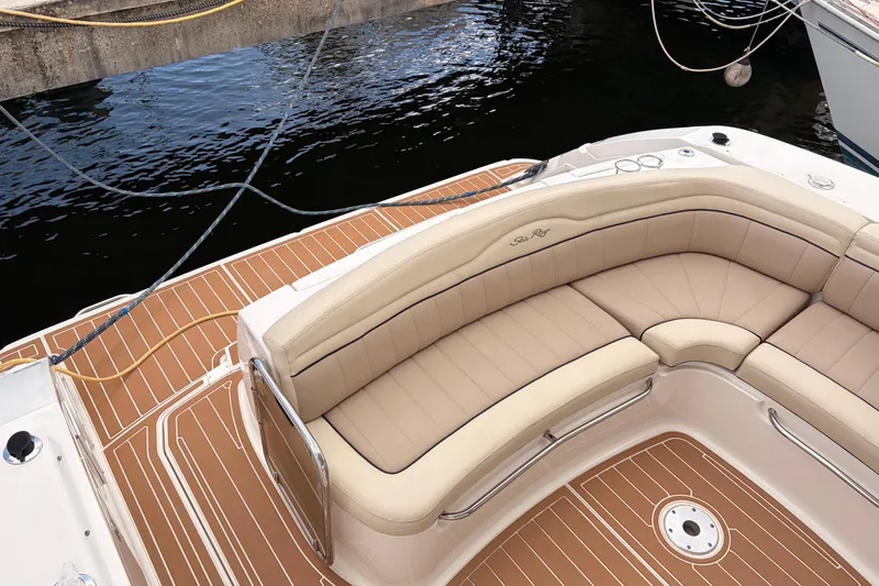  Yacht Photos Pics Luxurious seating on 2008 Sea Ray Sundancer 350 yacht with teak flooring.