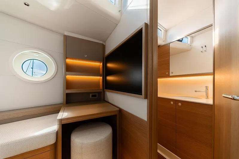  Yacht Photos Pics Luxurious interior of 2026 Omikron Yachts OT-60 with modern design and ambient lighting.