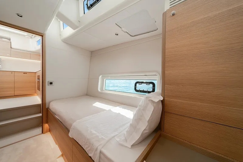  Yacht Photos Pics Luxurious cabin interior of 2026 Omikron Yachts OT-60 with modern design and ocean view.