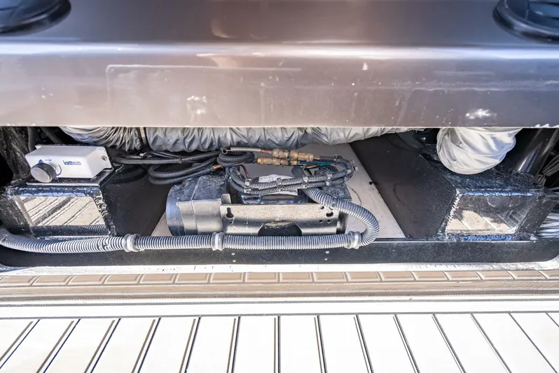  Yacht Photos Pics 2023 Nor-Tech 500 Sport boat engine compartment with wiring and components.