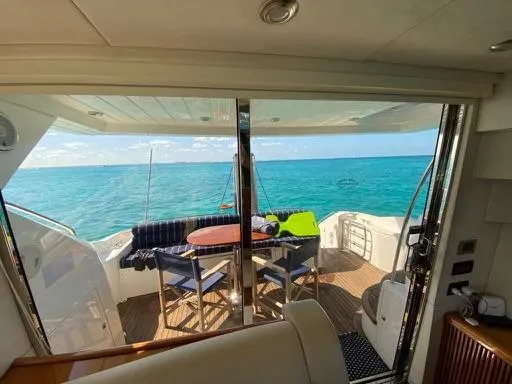 Venko Yacht Photos Pics View from inside a 2006 Sunseeker Manhattan 50 yacht overlooking the ocean.