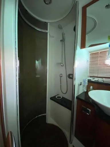 Venko Yacht Photos Pics 2006 Sunseeker Manhattan 50 yacht bathroom with shower and sink.