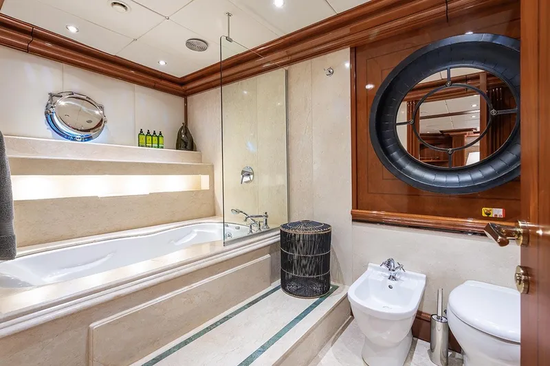 Yazz Yacht Photos Pics Luxurious bathroom on a 2007 Aegean Yacht Schooner with bathtub and bidet.