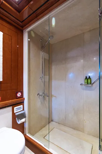 Yazz Yacht Photos Pics Luxurious bathroom shower in 2007 Aegean Yacht Schooner.