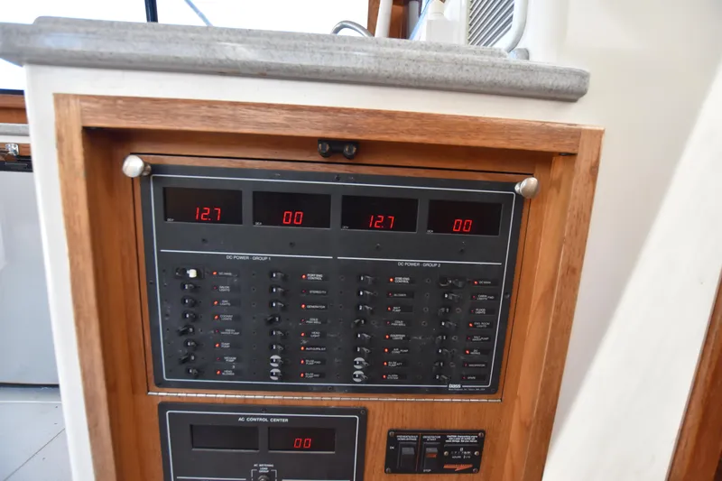  Yacht Photos Pics Electrical control panel on a 1994 Cabo 35 Flybridge Sportfisher boat.