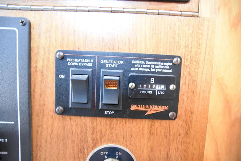 Yacht Photos Pics Control panel of a 1994 Cabo 35 Flybridge Sportfisher boat.