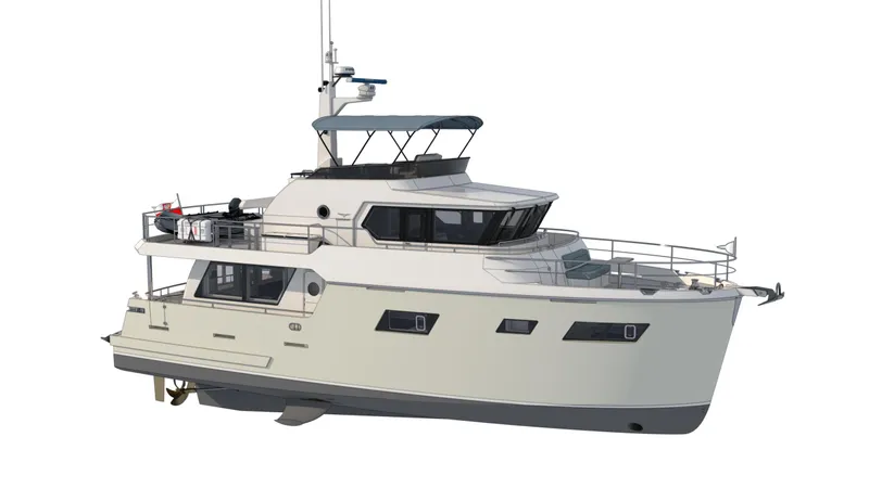  Yacht Photos Pics 2026 Cormorant Yachts COR55 RAV PURE NAVIGATOR, luxury motor yacht side view.