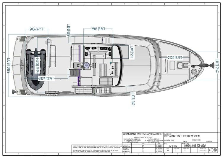  Yacht Photos Pics Top view blueprint of 2026 Cormorant Yachts COR55 RAV PURE NAVIGATOR.