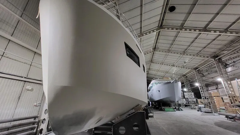  Yacht Photos Pics 2026 Cormorant Yachts COR55 RAV PURE NAVIGATOR in a shipyard.