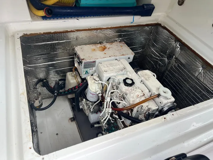 Kindred Spirit Yacht Photos Pics Engine compartment of 2008 Jeanneau Sun Odyssey 45 DS sailboat, showing detailed mechanical components.