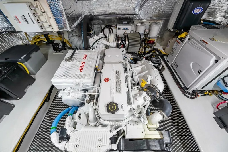 New Boat Hull #12 Yacht Photos Pics Engine room of 2024 Nordic Tug 40, showcasing advanced marine engine and components.