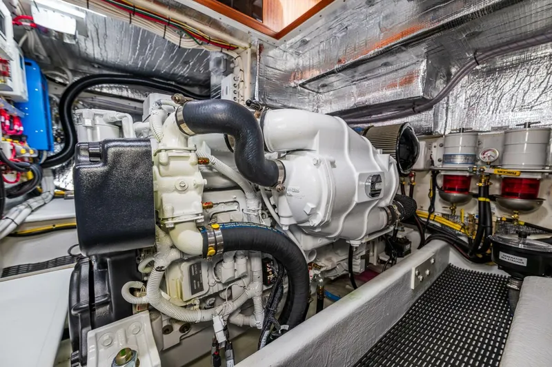 New Boat Hull #12 Yacht Photos Pics 2024 Nordic Tug 40 engine room with advanced machinery and insulation.