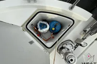 2017 Beneteau Swift Trawler 30 deck with storage compartment and equipment.