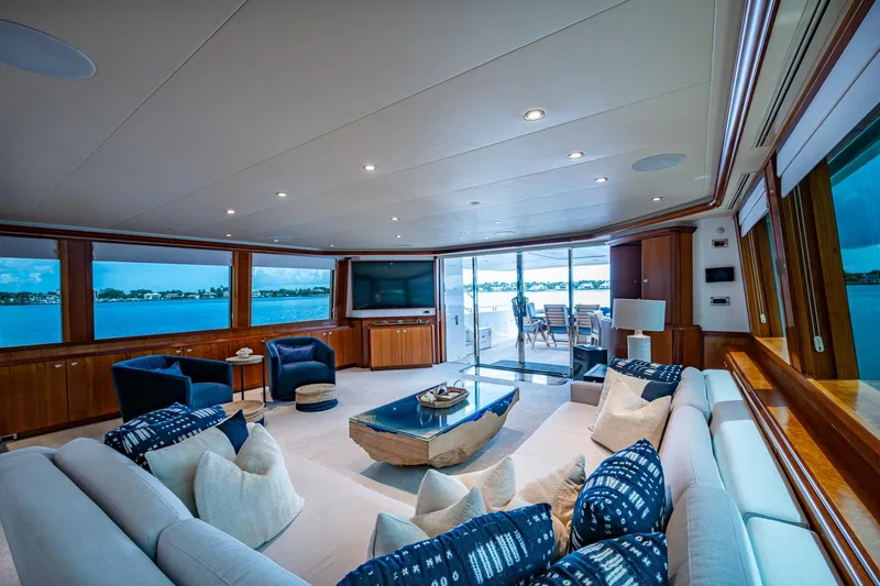 Lila Cuy Yacht Photos Pics Luxurious interior of 2006 Westport 112 yacht with elegant seating and ocean views.