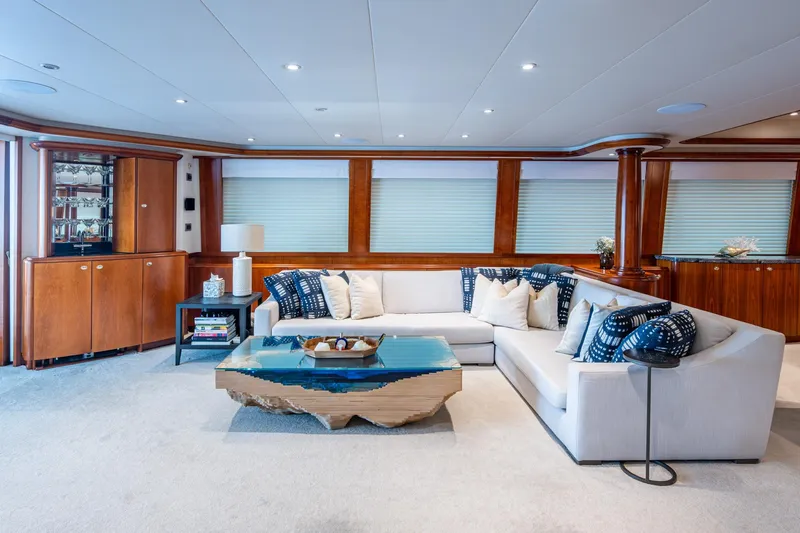 Lila Cuy Yacht Photos Pics Luxurious interior of 2006 Westport 112 yacht with elegant seating and modern decor.