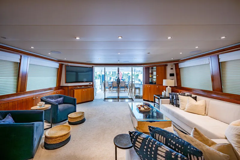 Lila Cuy Yacht Photos Pics Luxurious interior of 2006 Westport 112 yacht with elegant seating and modern decor.