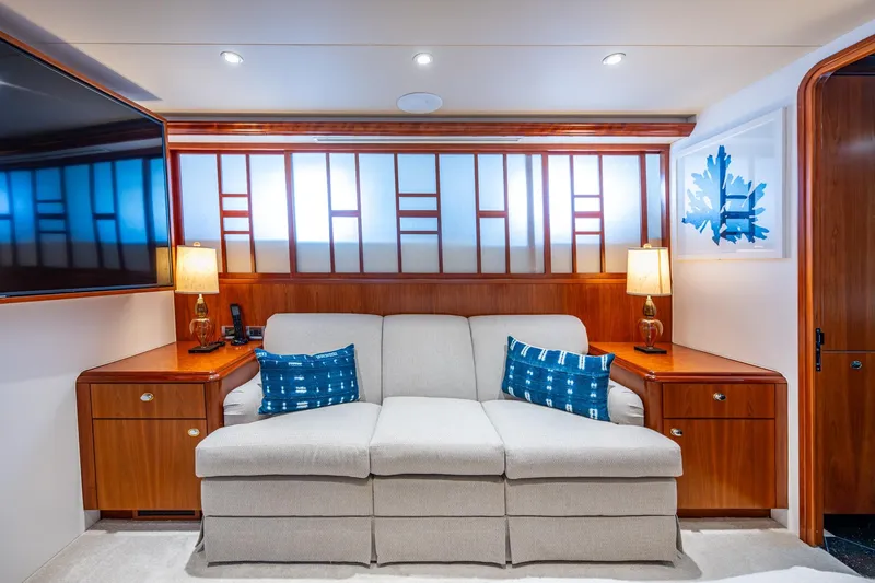 Lila Cuy Yacht Photos Pics Luxurious interior of 2006 Westport 112 yacht with elegant sofa and modern decor.