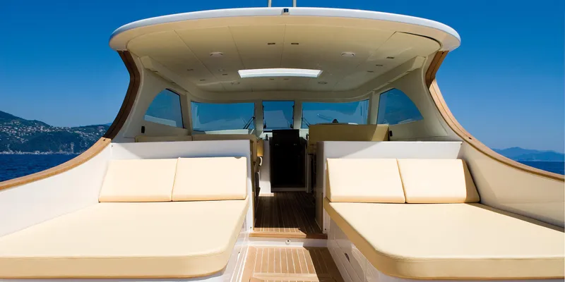 51 Yacht Photos Pics Luxurious Toy 51 yacht interior, 2025 model, featuring spacious seating and ocean view.