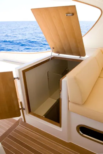 51 Yacht Photos Pics Luxury yacht interior with open storage compartment, Toy 51 model, 2025, ocean view.