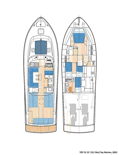 51 Yacht Photos Pics Floor plan of Toy 51 yacht, 2025 model, showcasing interior layout and design features.