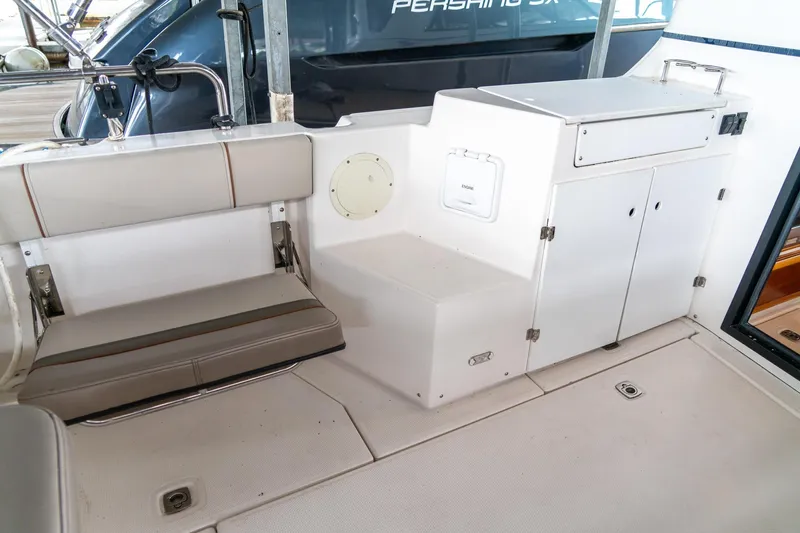  Yacht Photos Pics 2020 Cutwater C28 boat interior with seating and storage compartments.