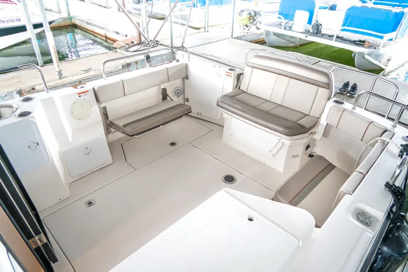  Yacht Photos Pics 2020 Cutwater C28 boat interior with spacious seating and modern design.