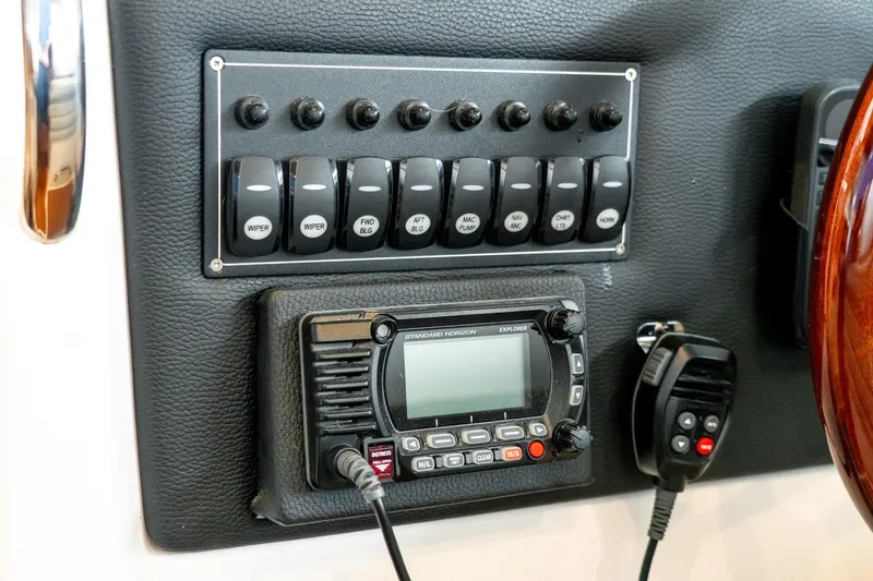  Yacht Photos Pics Control panel and radio on 2020 Cutwater C28 boat dashboard.