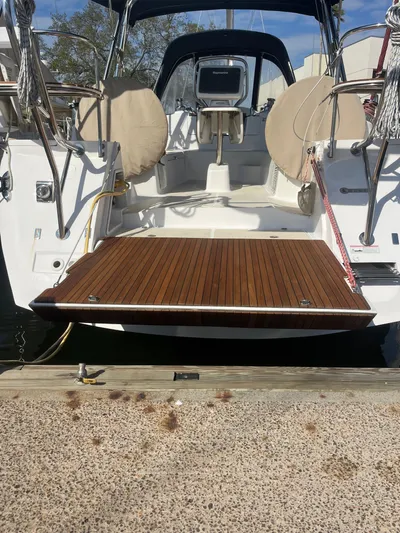 Pegasus Yacht Photos Pics 2015 Marlow-Hunter 40 sailboat with teak swim platform and cockpit view.