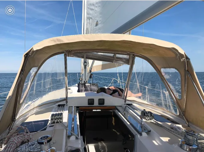 Pegasus Yacht Photos Pics Sailing on a 2015 Marlow-Hunter 40 yacht under clear blue skies.