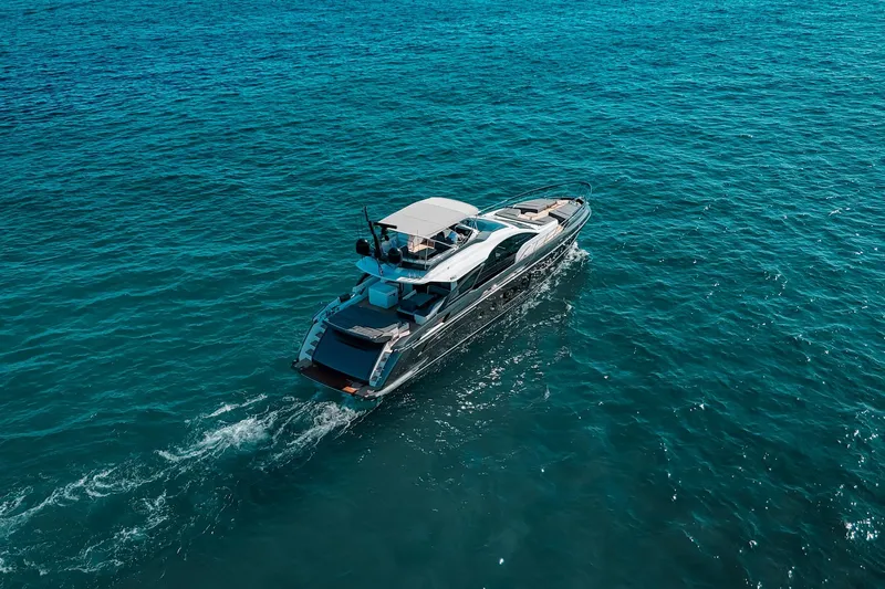  Yacht Photos Pics 2023 Azimut S8 yacht cruising on open blue sea.
