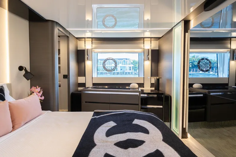  Yacht Photos Pics Luxurious interior of 2023 Azimut S8 yacht with modern design and elegant furnishings.