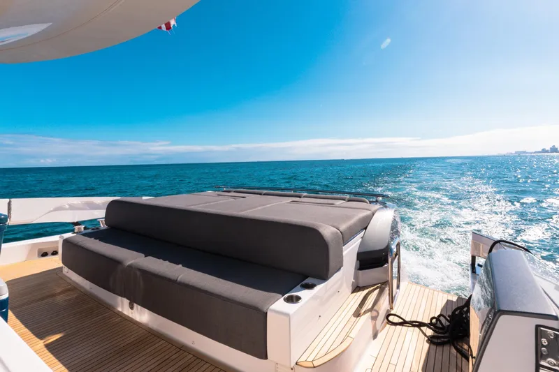  Yacht Photos Pics 2023 Azimut S8 yacht deck with ocean view and luxurious seating.