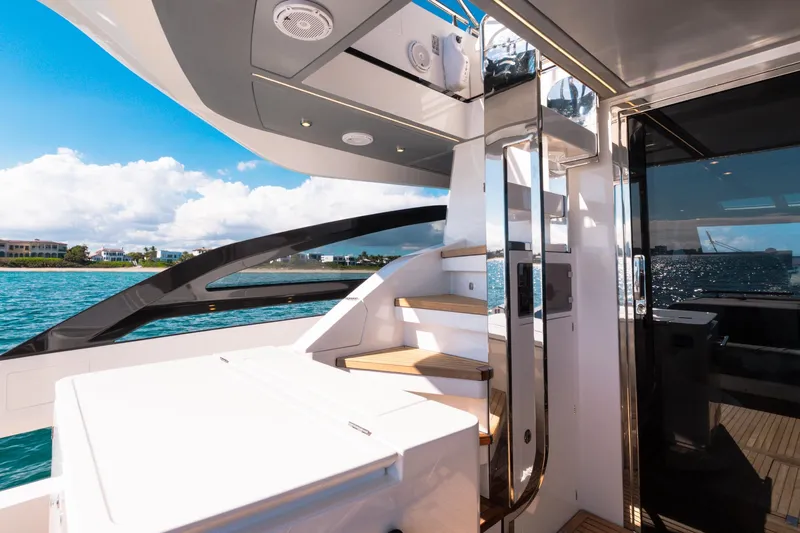  Yacht Photos Pics Luxurious 2023 Azimut S8 yacht interior with sleek design and ocean view.