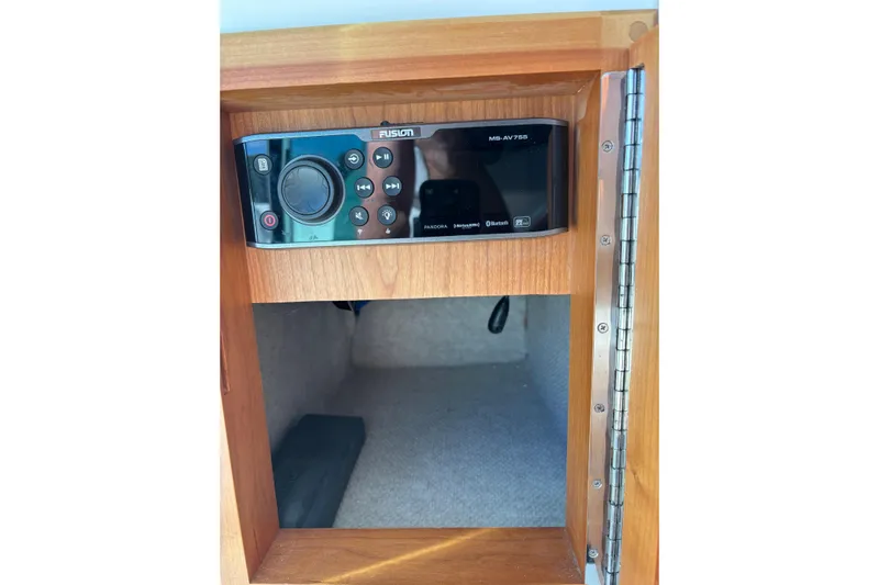 Luna Yacht Photos Pics Fusion MS-AV755 stereo system in 2020 Back Cove 37 boat's wooden cabinet.