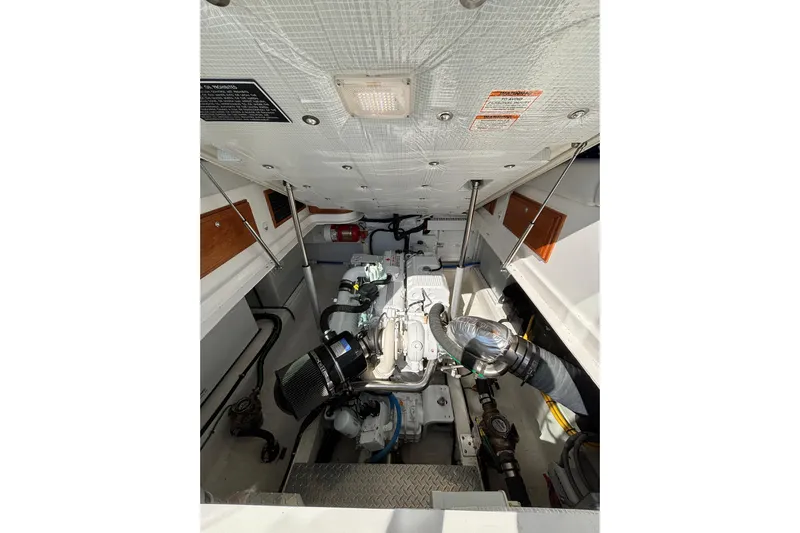 Luna Yacht Photos Pics Engine compartment of 2020 Back Cove 37 boat, showcasing mechanical components.