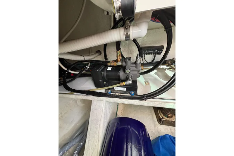 Luna Yacht Photos Pics Engine compartment of 2020 Back Cove 37 boat, showcasing mechanical components and wiring.